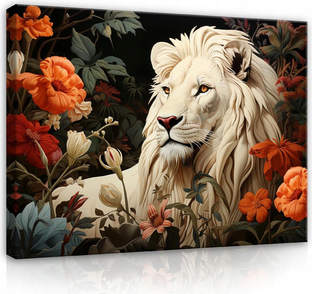 Leinwandbilder Löwe Tiere Blumen Abstrakt 120x80 cm XXL Modern Canvas Bild auf Leinwand Bilder Leinwandbild Wandbilder Wohnzimmer Schlafzimmer