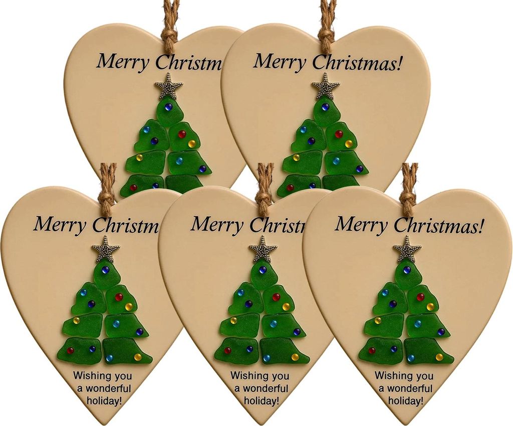 Wir wünschen Ihnen viel Liebe und Glück! Handgefertigter, runder/herzförmiger Schmuck aus Treibglas als Erinnerungsstück für den Weihnachtsbaum.