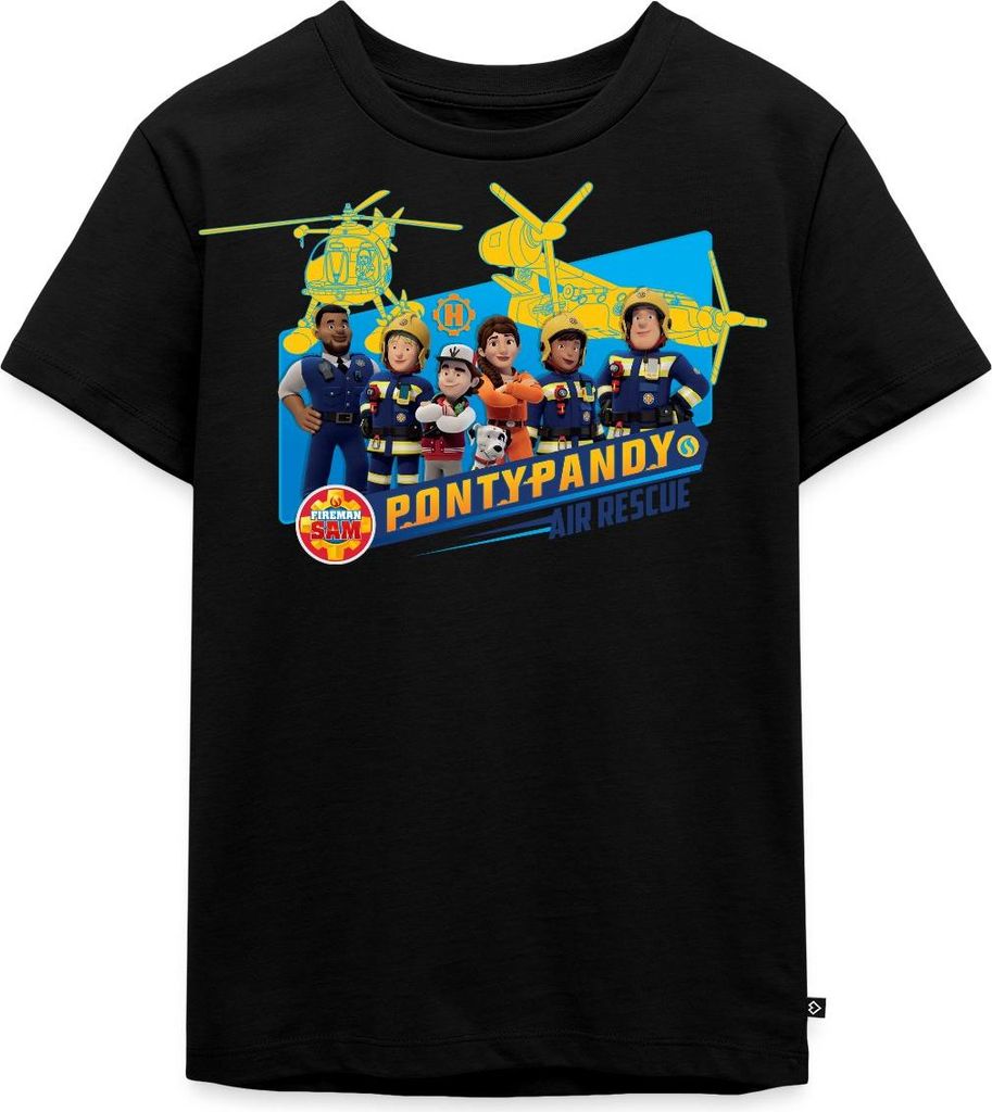 Spreadshirt Feuerwehrmann Sam Pontypandy Air Rescue Kinder Premium T-Shirt, 110/116 (4 Jahre), Schwarz