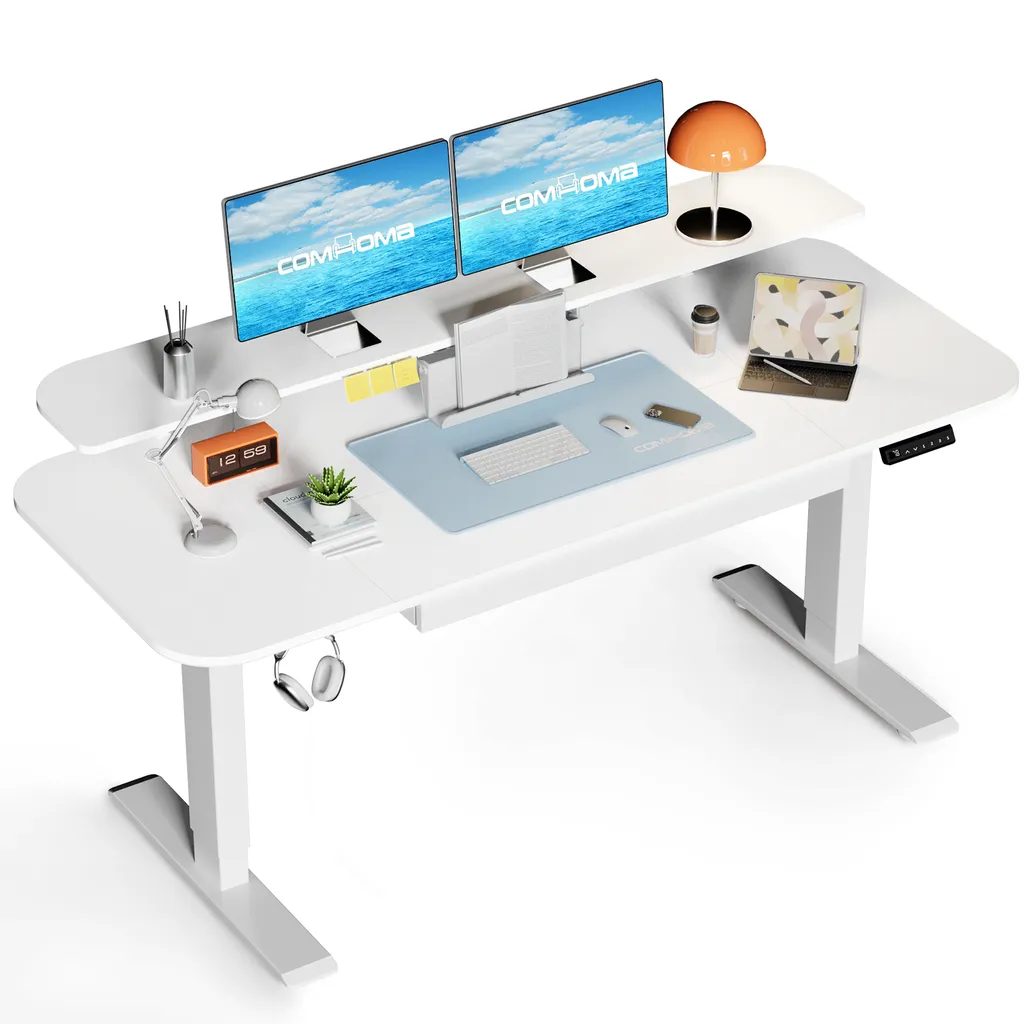Bureau assis debout pour télétravail avec rangements intégrés