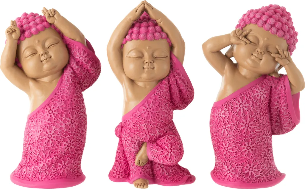 Déco originale : Moine rigolo rose en polyrésine J-Line pour briser l'ennui