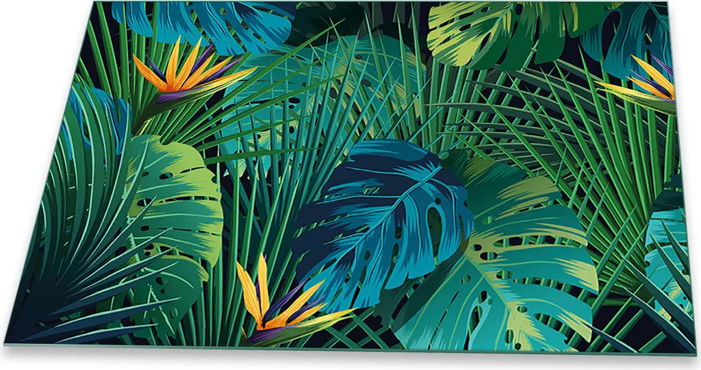Copri Piano Cottura 80x52 Vetro Temperato Foglie Verde Universale