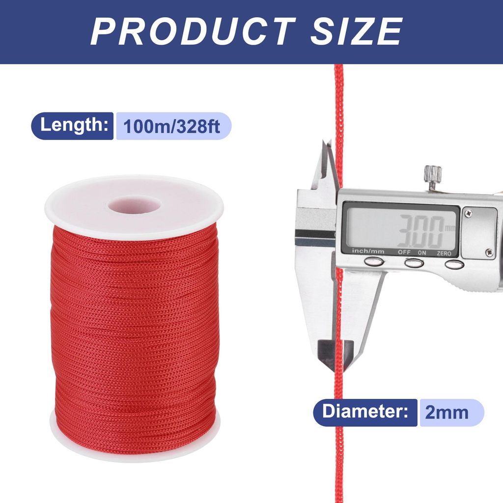 Polypropylen-Seil 2mm Polypropylenseil 10Om PP Flechtleine Textilseil Leine Nylonschnur Schnur Rei?feste Rope Kunststoffseil fš¹r W?scheleine Cam...