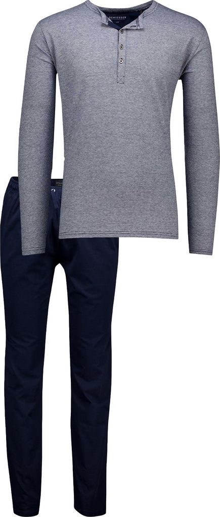 Schiesser Pyjama dunkelblau und grau 100% Baumwolle Produktbild 