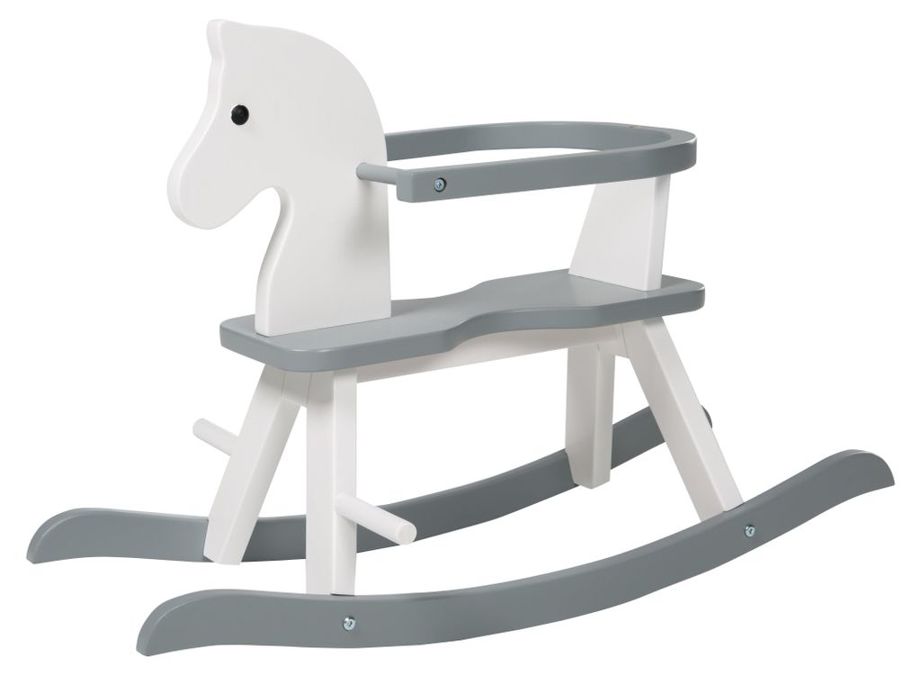 Caballo balancín de madera maciza, blanco/gris, crece con Imagen del producto 