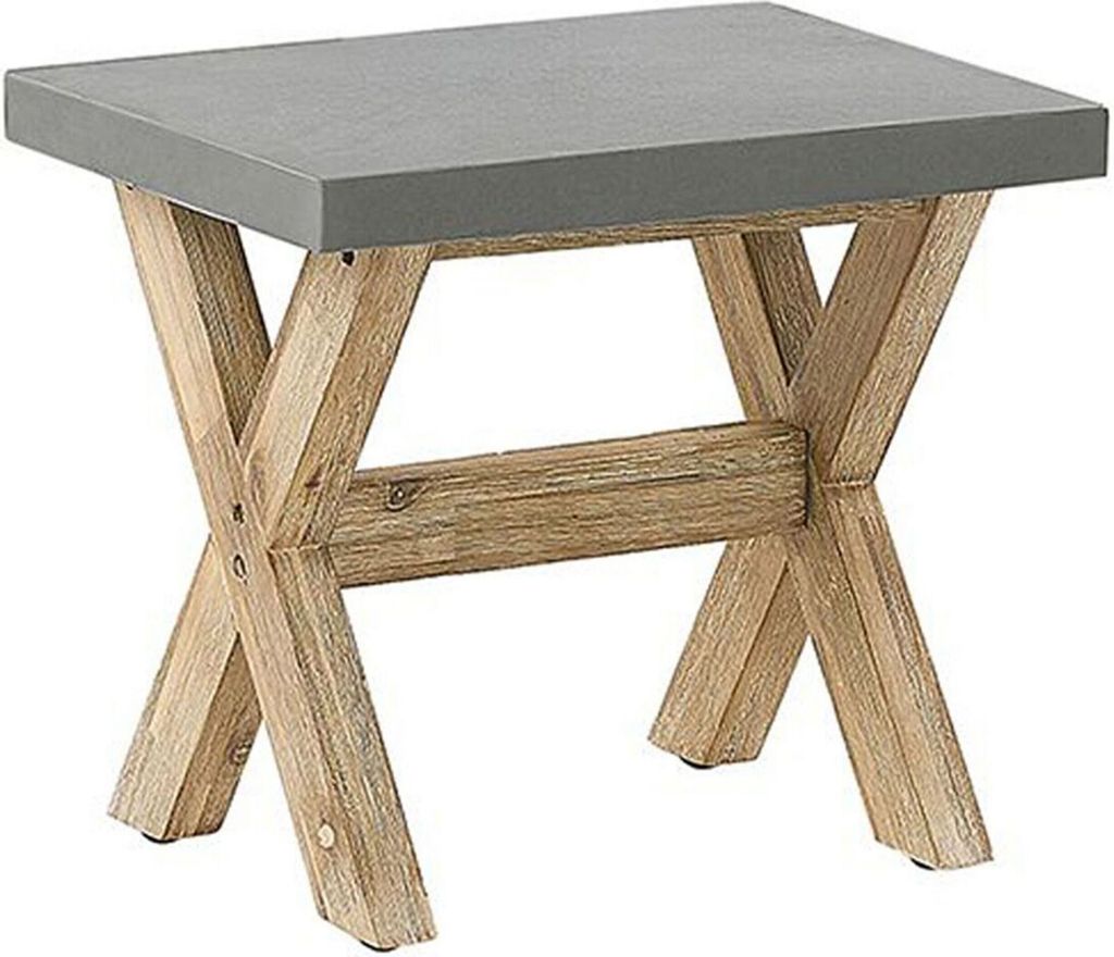 BELIANI Gartenhocker Grau Beton Akazienholz-Gestell Sitzhocker rustikaler Look Landhausstil Gartenaccessoires Gartenmöbel Terrassenmöbel