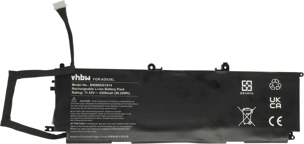 vhbw Akku kompatibel mit HP Envy 13-AD170TX, 13-AD171TX, 13-AD169TX, 13-AD173CL, 13-AD177TX, 13-AD172TX Notebook (4350 mAh, 11,55 V, Li-Ion)