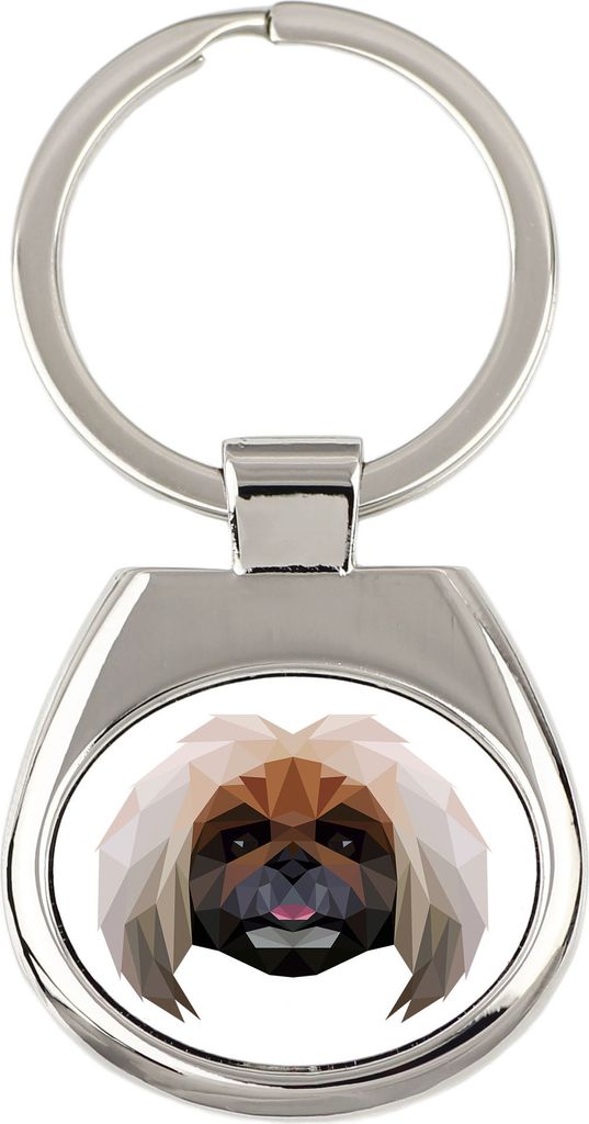 Pekingese, Pekinese, Peking-Palasthund - geometrischer Schlüsselanhänger mit Foto und Aufschrift Art-Dog