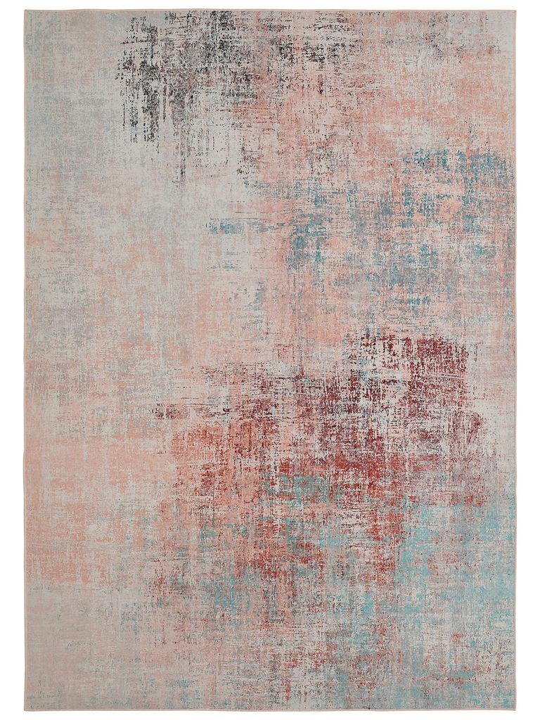 Wohnzimmer Teppich Pila, in der Farbe Grau-Lachs, mit einer Abmessung von ca. 80 x 150 cm. 