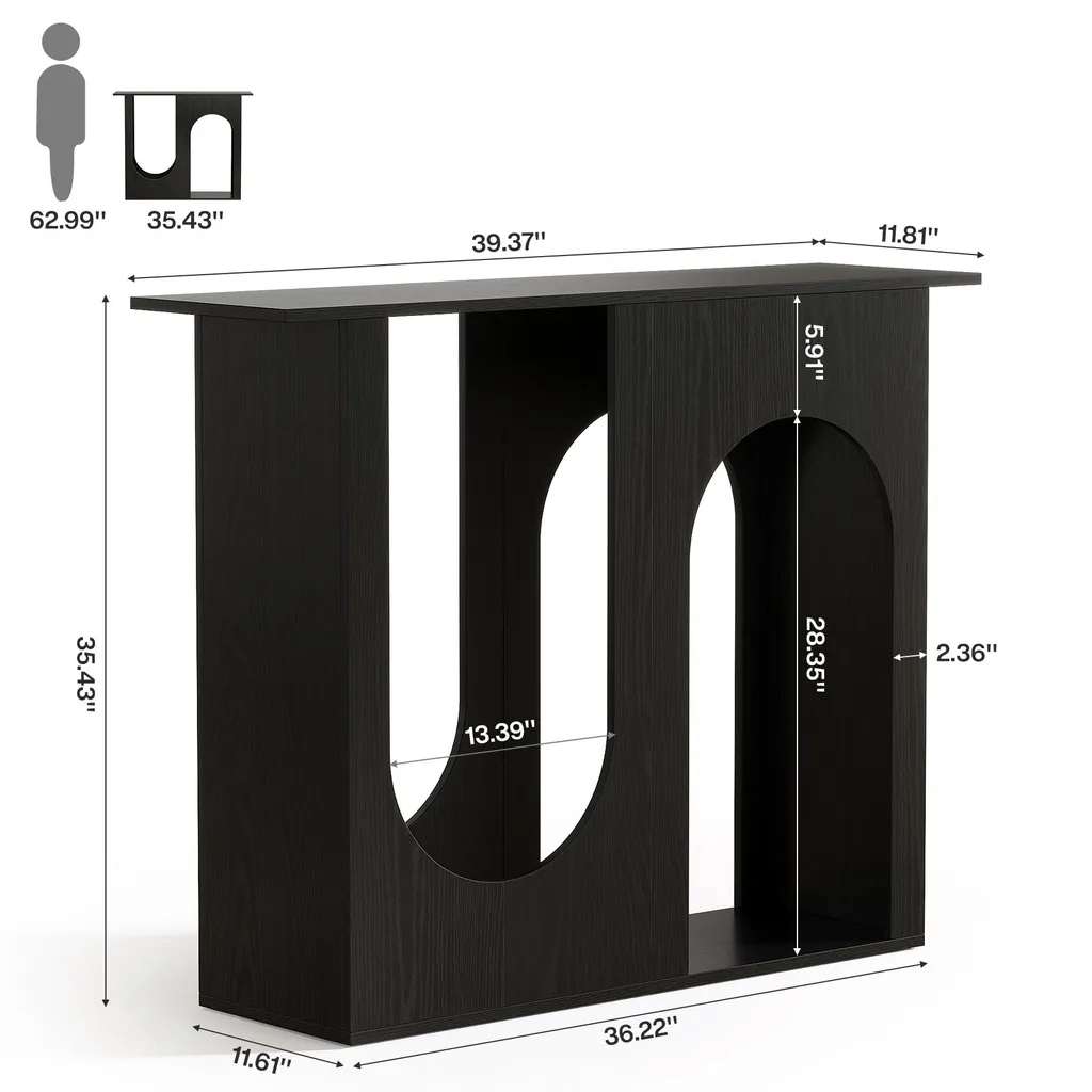 Table de Salon Fine et Console d'Entrée Noire de 90 cm Style Minimaliste