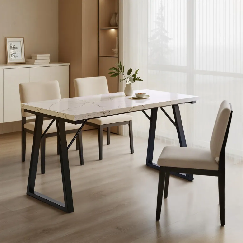 Table rectangulaire 120x60 en MDF et métal pour salle à manger et bureau