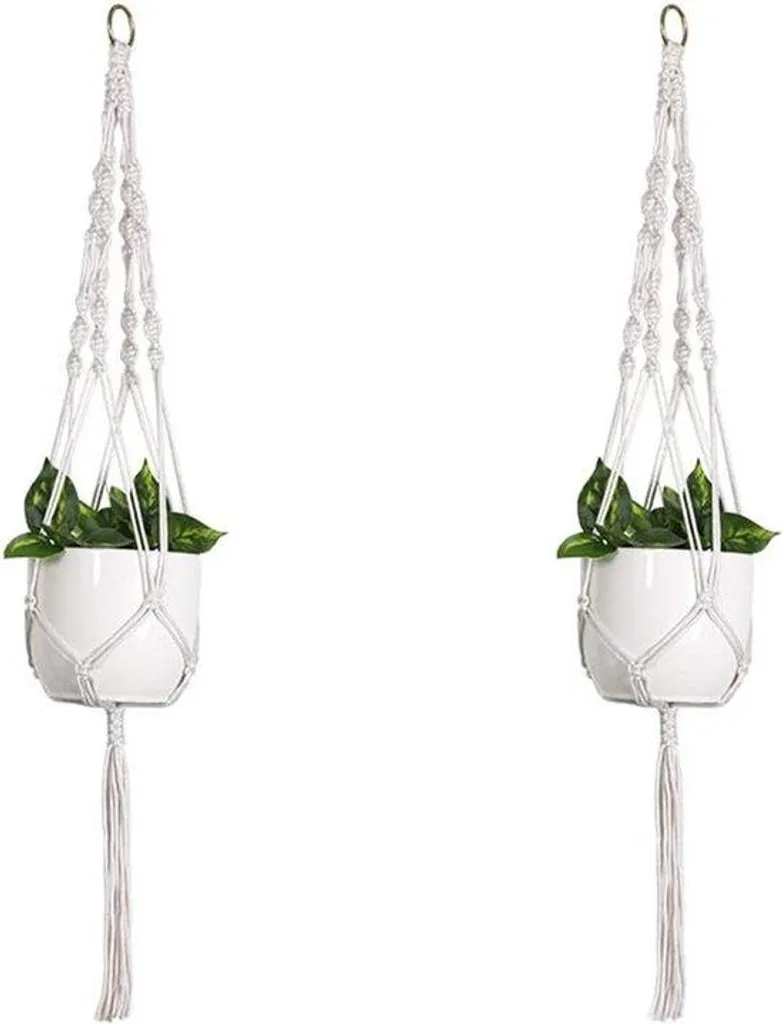 Suspension plante macramé 105 cm avec pompons, porte-pot lot de 2