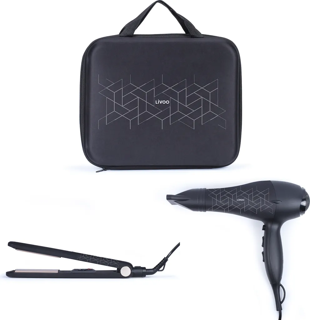 Set de voyage Sèche-cheveux & Lisseur Ionique 2000W Noir Mat