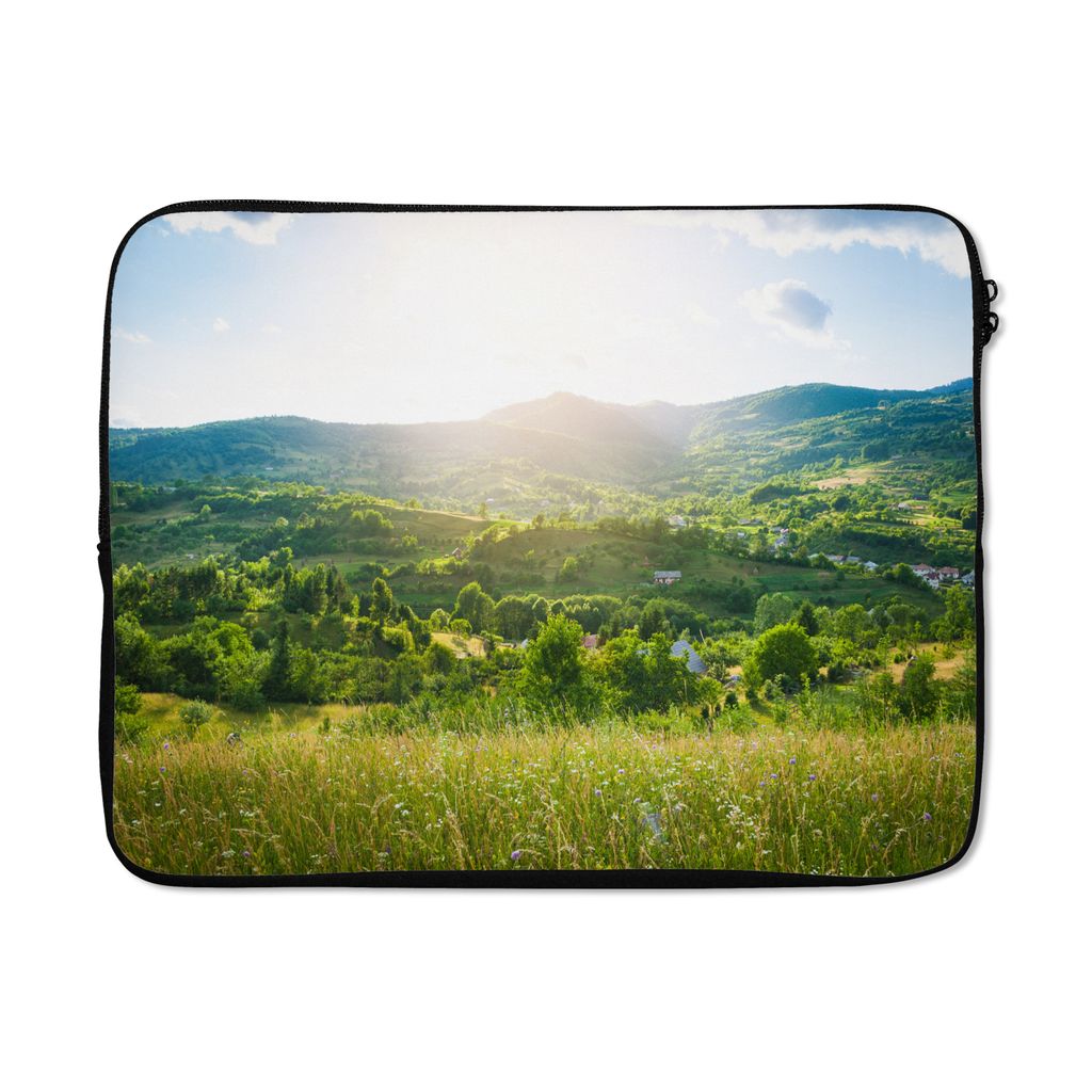 MuchoWow Laptop Hülle 17 Zoll Laptoptasche Wald - Landschaft - Sonne - Natur - Sonnenaufgang - Zipper - Schutzabdeckung