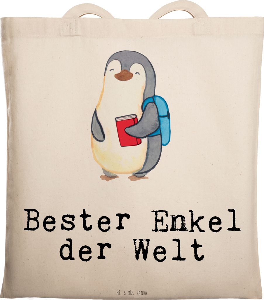Mr. & Mrs. Panda Schultasche Pinguin Bester Enkel der Welt - Transparent - Geschenk, dokumententasche, Enkelsohn, Taufe, Büchertasche, Einkaufstas...