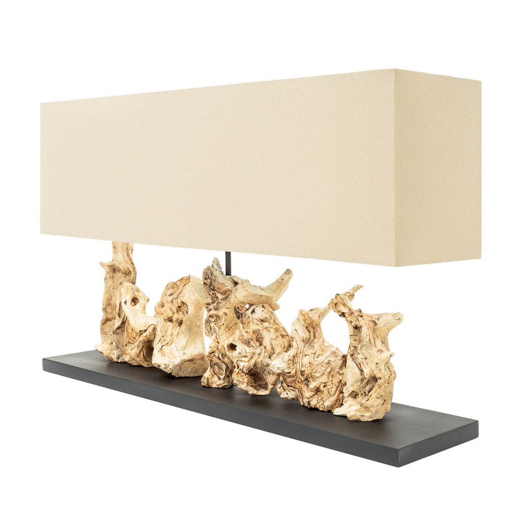 Loberon Tischlampe Tamee Aus Paulowniaholz & Leinen – 46 Cm Hoch, Creme/braun