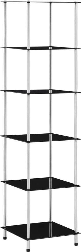 The Living Store Regal mit 6 Ablagen Schwarz 40x40x160 cm Hartglas