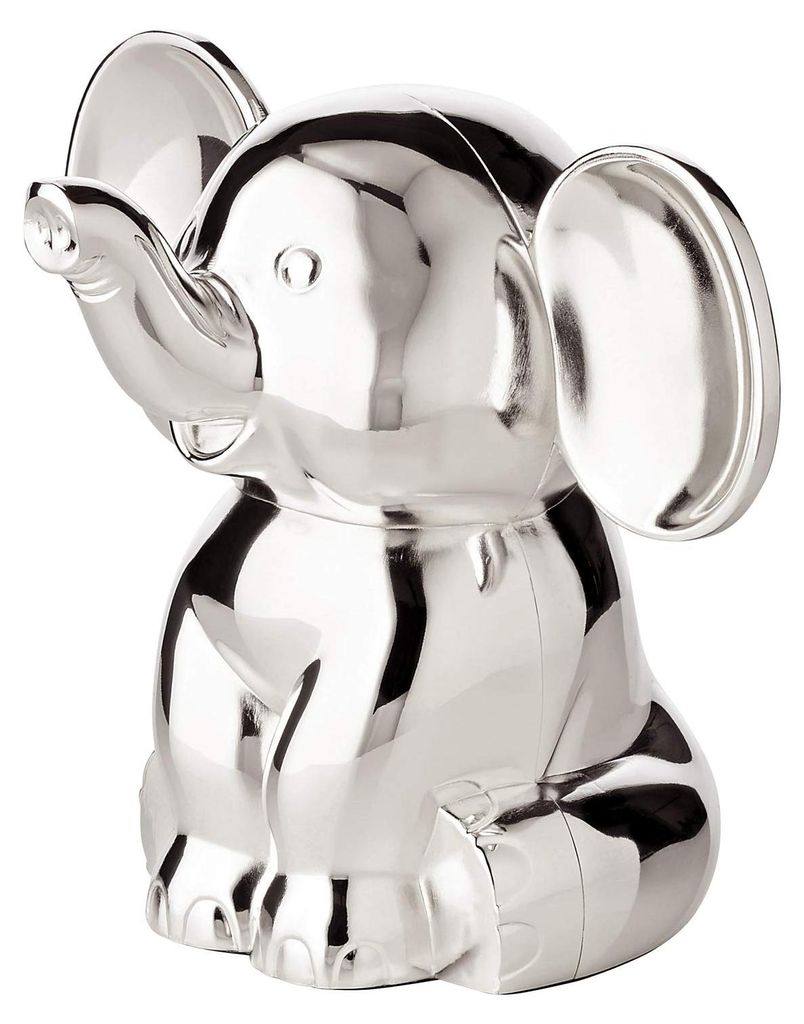 Spardose in Elefantenform, 11 cm hoch, elegant versilbert (inklusive Anlaufschutz).