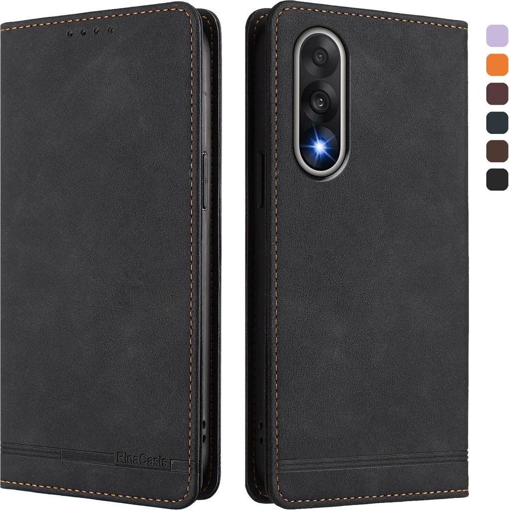Hülle für OnePlus Nord 5, Retro Kunstleder Ständer Klapphülle mit Kartenfächer und Magnetische Schwarz