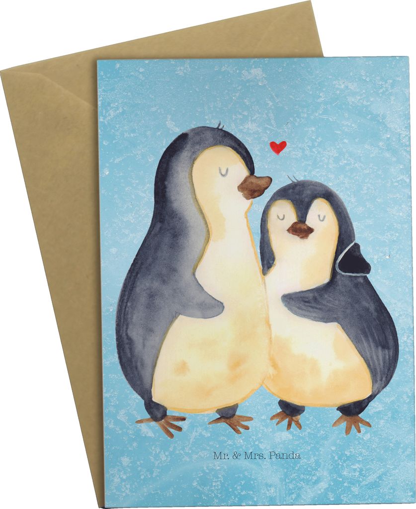 Mr. & Mrs. Panda Glückwunschkarte Pinguin umarmen - Eisblau Produktbild 