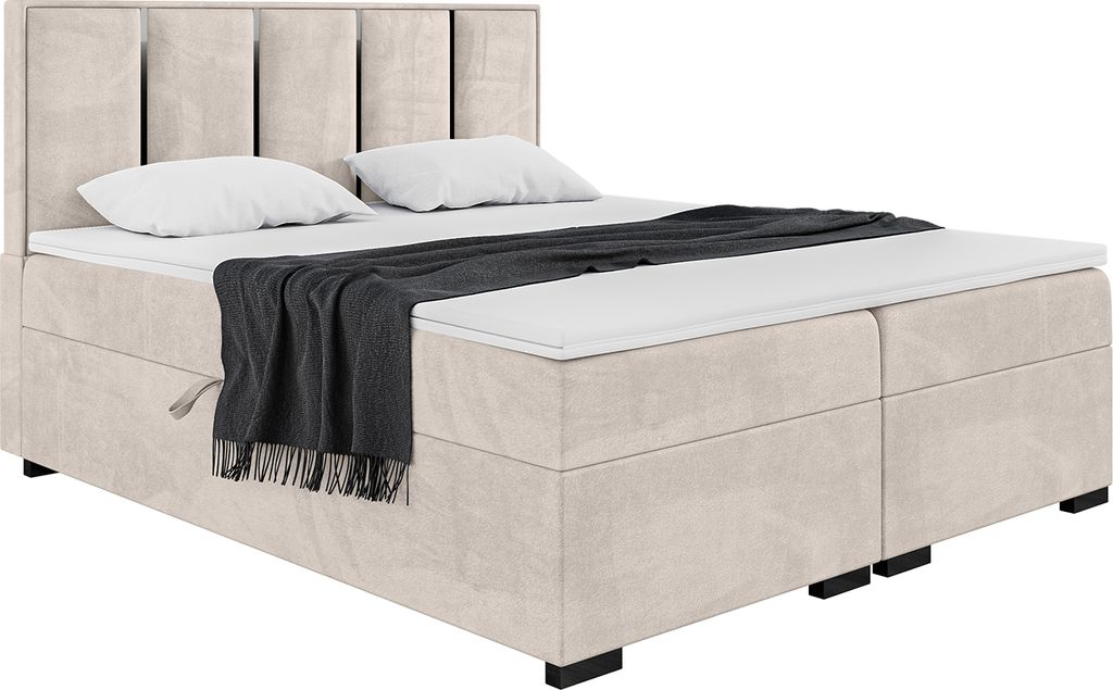 MEBLINI Boxspringbett mit Bettkasten - Gepolstert Doppelbett mit Matratze und Topper - Polsterbett mit Stauraum - Bett mit Kopfteil - Stauraumbett ...