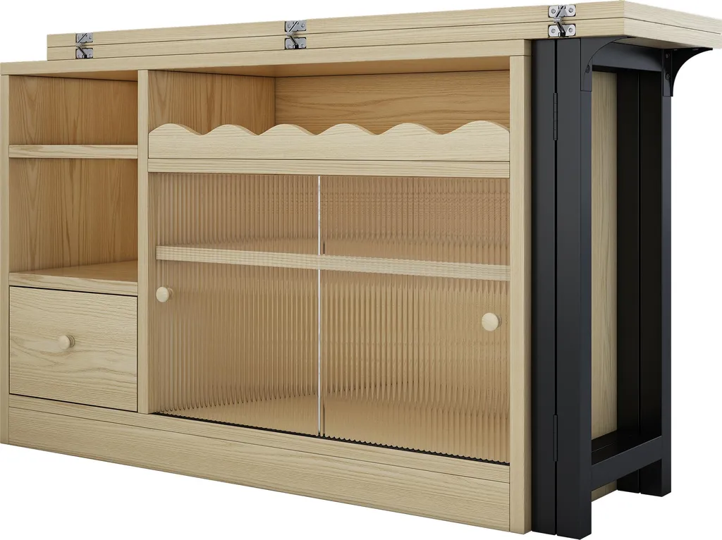 Sweiko Table à manger pliante extensible avec rangement Noir et Nature - 19