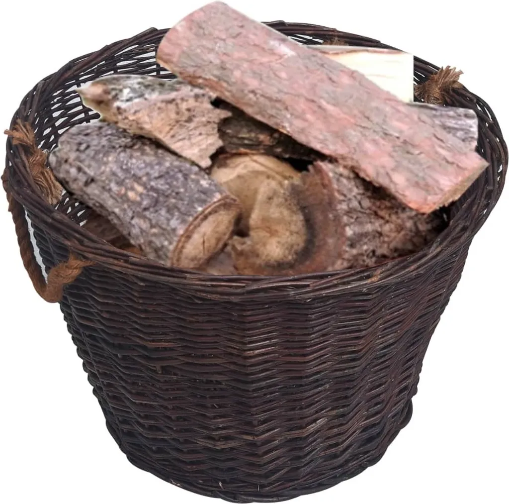 Set de 3 paniers à bois empilables en osier marron foncé pour cheminée - 3
