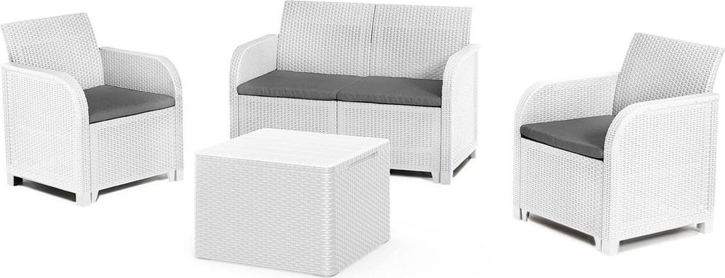 Dmora Outdoor-Set Barrhead Weiß: 3-Sitzer & Tisch