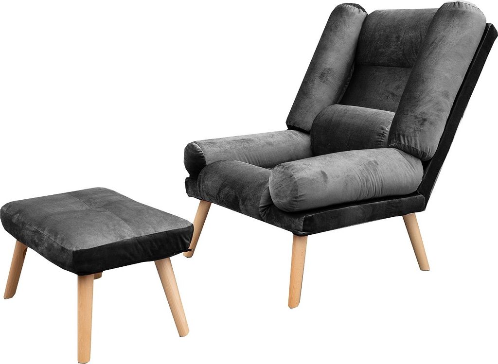Liegesessel Sessel Relaxsessel Lola mit Fußhocker Rückenlehne 5-stufig einstellbar Farbe: Amor Velvet 4321 – dunkelgrau