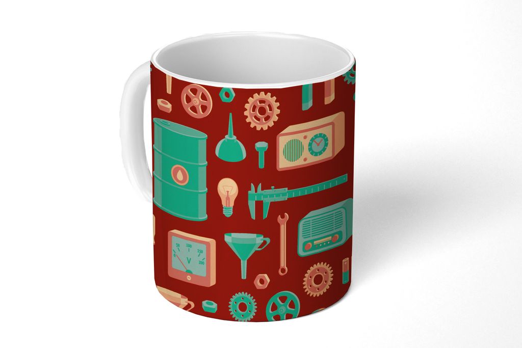 KitchenYeah Tasse Kaffeetasse Kaffeebecher 350 ml Muster - Retro - Werkzeuge Teetasse - Fototasse - Becher - Keramikbecher - Teebecher - Kaffeeta...