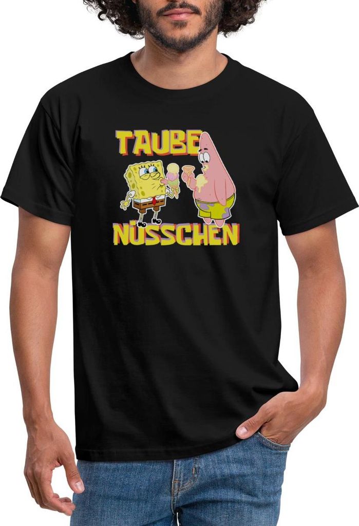 Spreadshirt SpongeBob Schwammkopf Taube Nüsschen Patrick Eis Männer T-Shirt, M, Schwarz