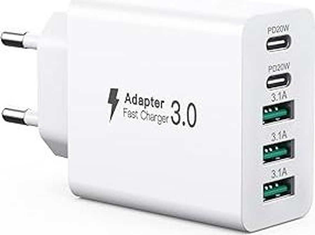 USB C Ladegerät 50W, 5 Ports Mehrfach Stecker mit?2 USB-C und 3 USB-A?, 50W USB-A Netzteil Wand-Ladegerät, Fast Charge PD 3.0 Power Adapter Kompa...