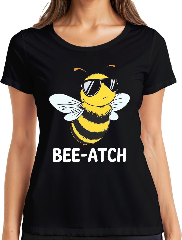 BEE-ATCH Lustige Biene Sonnenbrille Frech Honigbiene Geschenk Damen T-Shirt, Schwarz, L