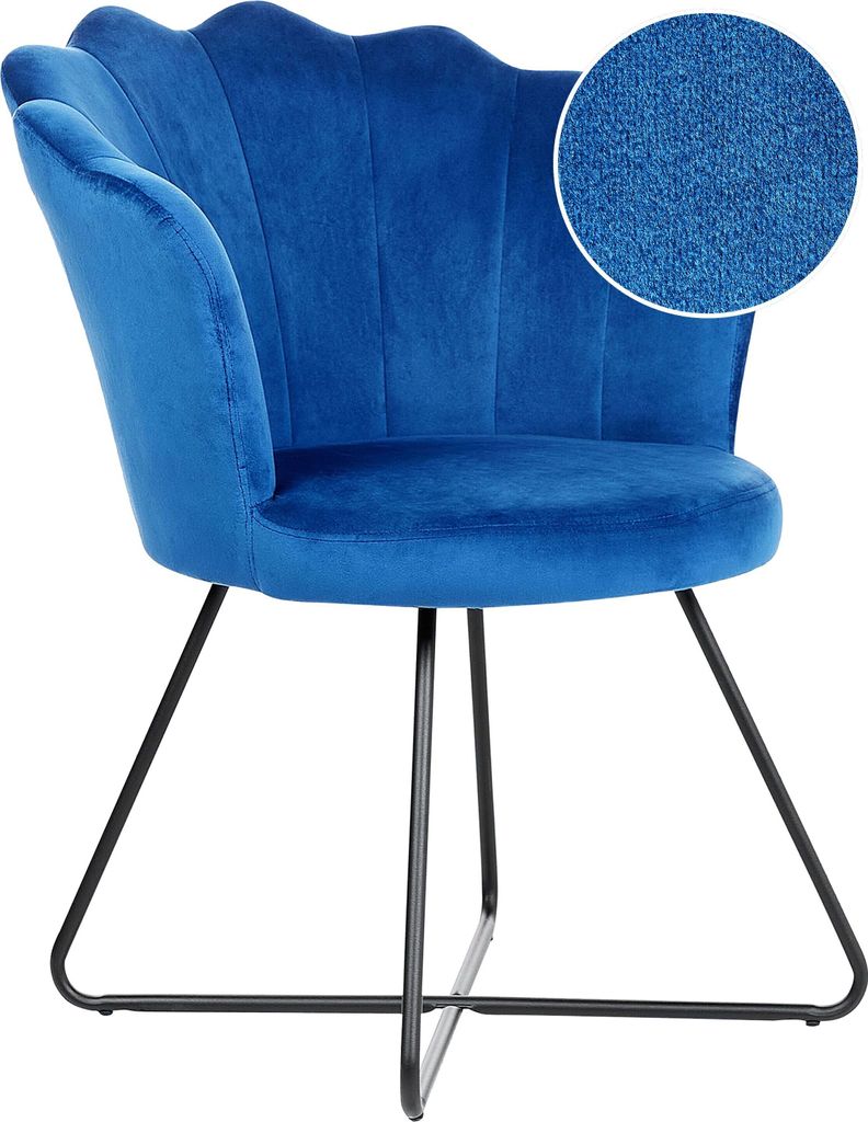BELIANI Sessel Marineblau Samt Rund Muschel-Design mit Schwarzem Metallgestell Retro Wohnzimmer Schlafzimmer Flur Diele Möbel Ausstattung Sitzmöbel