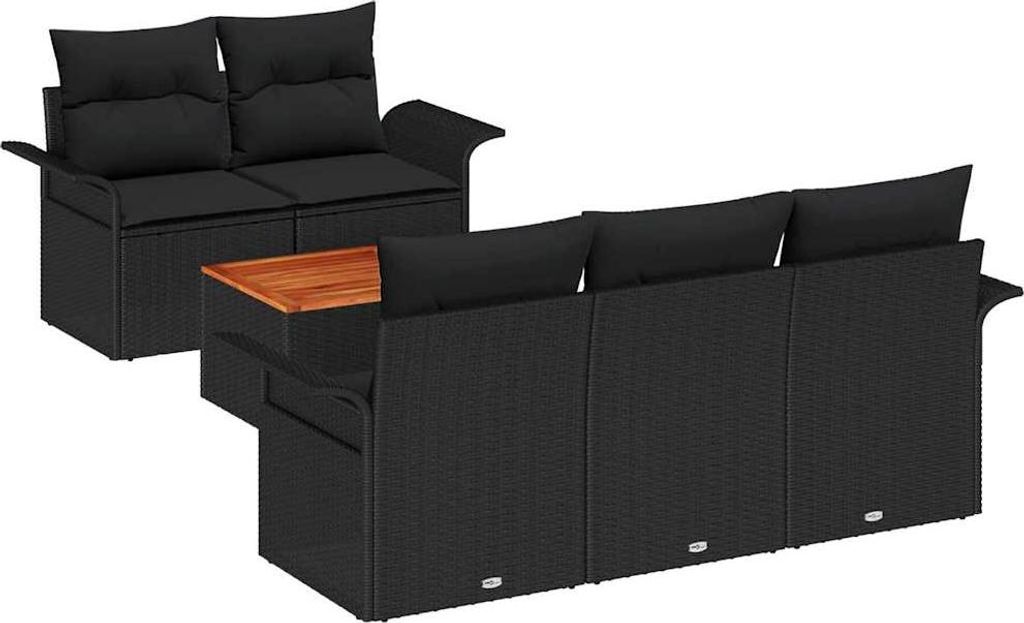 vidaXL Gartensofa-set mit Kissen 6 pcs Schwarz Poly-Rattan