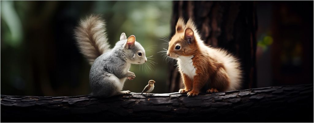 Wallario Poster - Waldfreunde im Dialog, Kunstdruck Größe: 80 x 200 cm