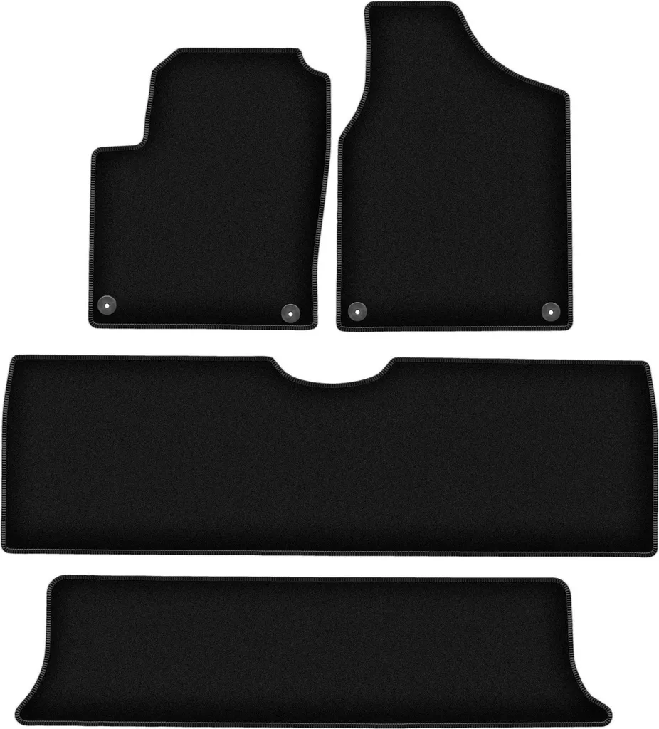 Tappetini in velluto per Seat Alhambra I (1995-2010, minivan) neri, set 4 pz, con fissaggi