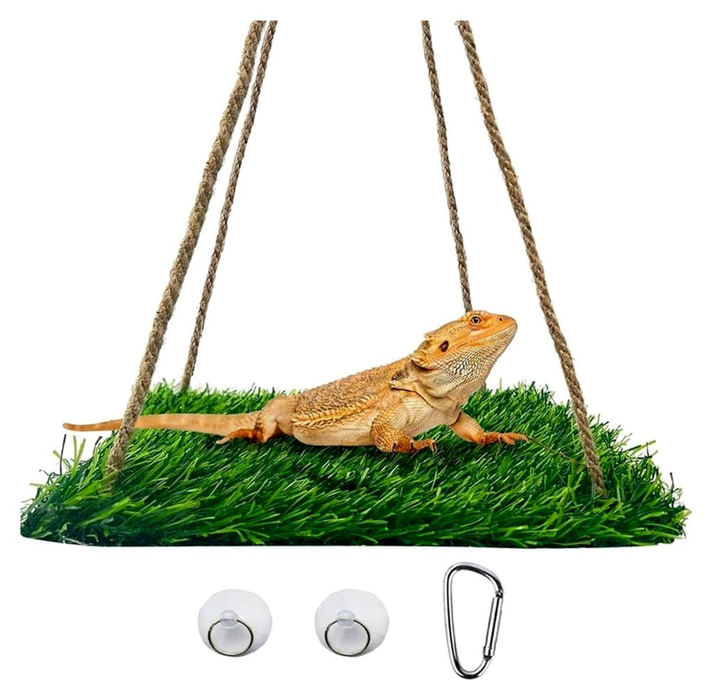 Hängematte für Reptilien, PP-Graspolster, tragbare Vogelschaukel, Ständer, natürliche Schaukel, Hängebett für Bartagamen, Leopardgeckos, Eide...