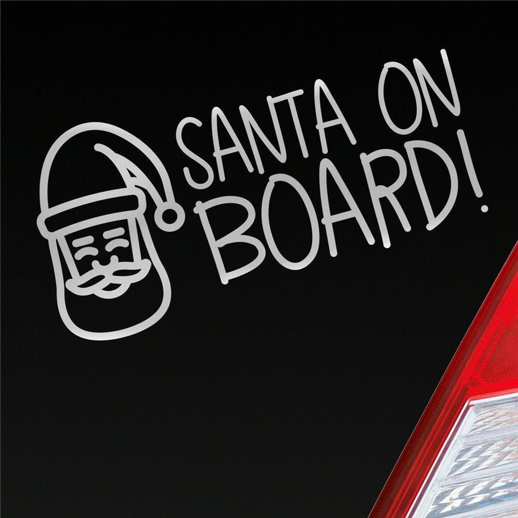 Auto Aufkleber Santa on Board! Weihnachten Christmas Advent XMAS 19x9,5 cm Silber Sticker Heckscheibenaufkleber