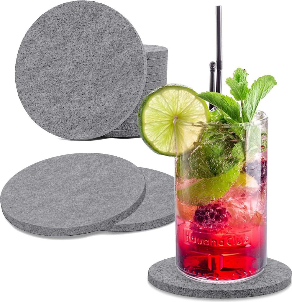 wortek Filz Untersetzer - Deko Tischset I Filzdeckel für Getränke, Tassen, Bar & Tisch, 8er Set I 10cm I Rund, Hellgrau