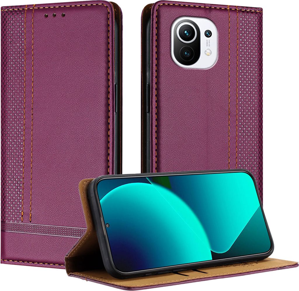 Handyhülle für Xiaomi 11 Leder Flip Klappbare Schutzhülle mit Standfunktion Lila