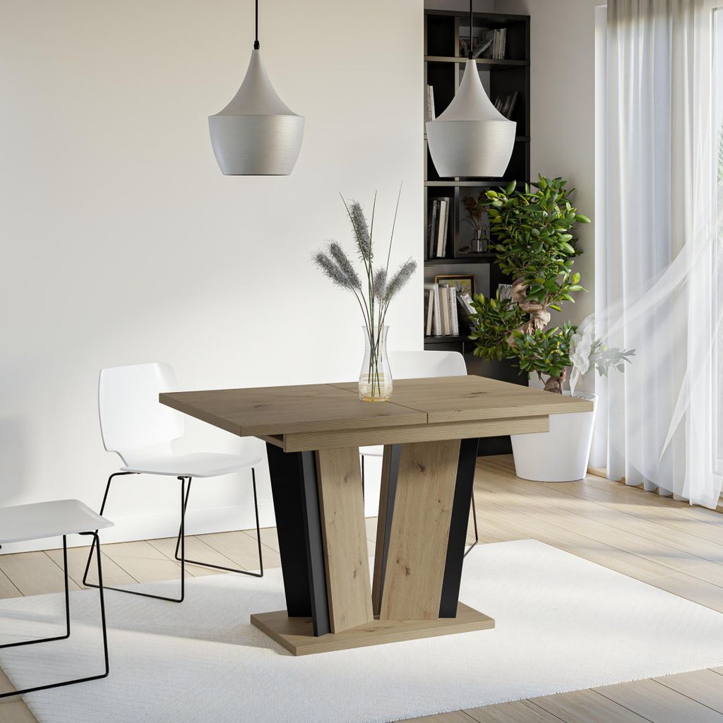 Esstisch Ausziehbar 120-160 cm für 6 Personen Dora2 – Artisan Holzoptik & Schwarz