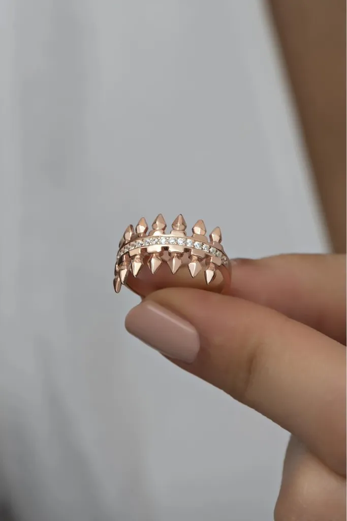 Anneau réglable femme en argent 925 coloris or rose et oxyde de carbone