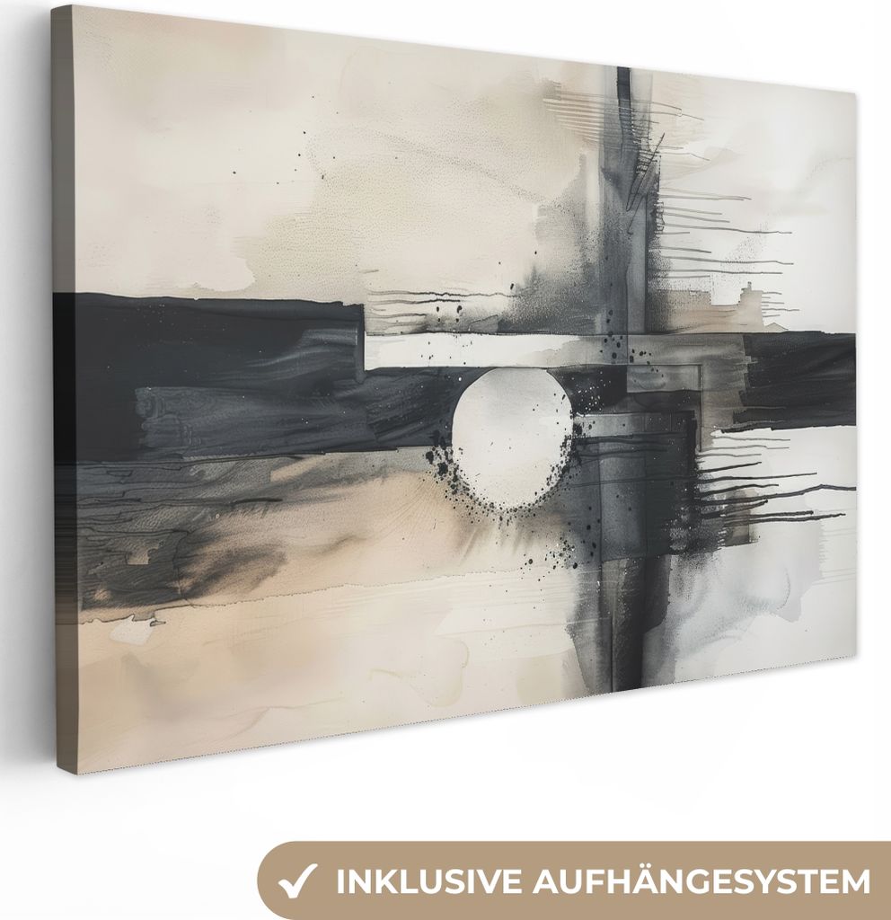 MuchoWow - Leinwandbilder - Abstrakt - Schwarz und Weiß - Farbe - Modern, Wandbild, Wanddeko Bilder Wohnzimmer, 60x40 cm