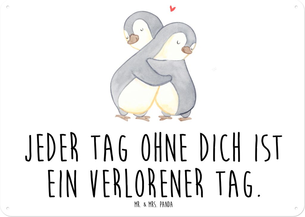 Mr. & Mrs. Panda tafel Pinguine Kuscheln DIN A5 - Weiß - Geschenk, Schild, Metallschild, Wandschild, Wandbild, für Partner, Hochzeitstag, Freundi...
