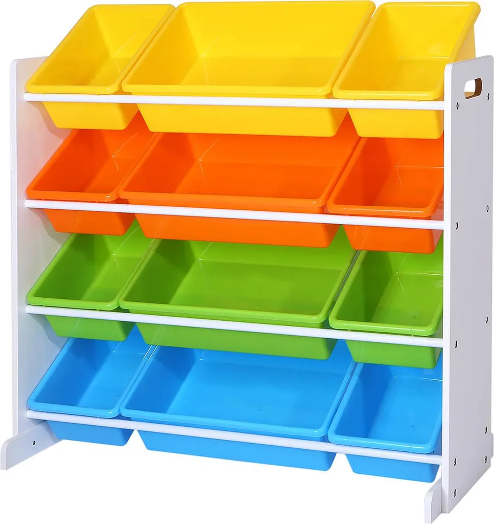 Bibliothèque enfant à boîtes colorées en bois blanc 3 niveaux de stockage