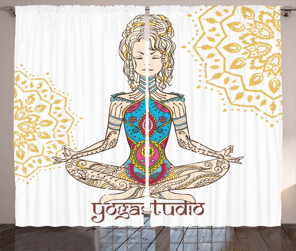 ABAKUHAUS Zen Rustikaler Vorhang, Meditieren Mädchen Mandala, Wohnzimmer Universalband Gardinen mit Schlaufen und Haken, 280 x 245 cm, Mehrfarbig