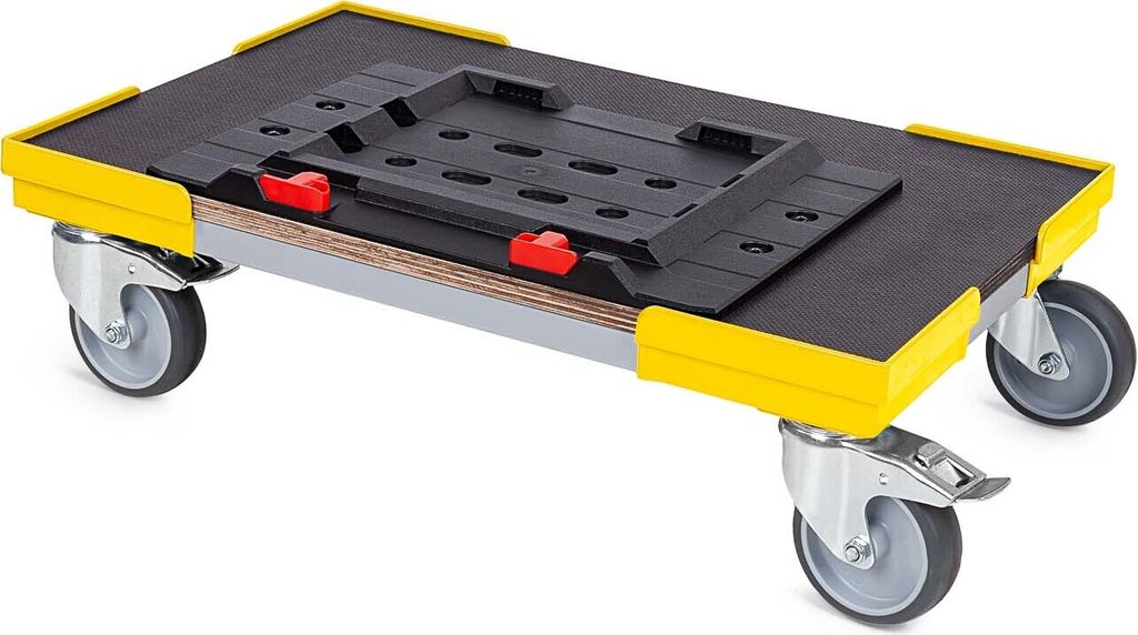 Transportroller für MetaBox XL mit Gummiräder | BxT 60x40cm | 2 Bremsrollen & 2 Lenkrollen | Gelb | Kistenroller Logistikroller Rollwagen Profi-F...