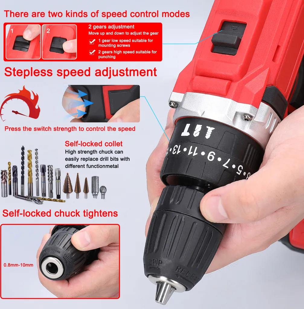 Outil électrique multifonction : perceuse-visseuse 21V sans fil polyvalente - 4