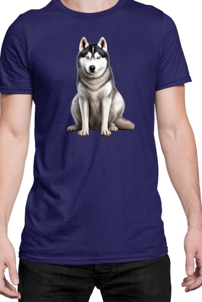 Herren T-Shirt Dogs Breeds Siberian Husky Dog Breed 006, Man 2XL / Dunkelblau